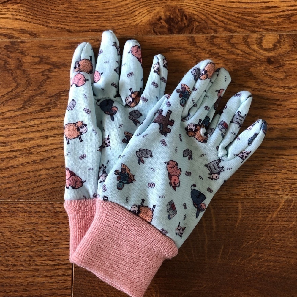 Pink & blue farm animal toddlers gardening gloves